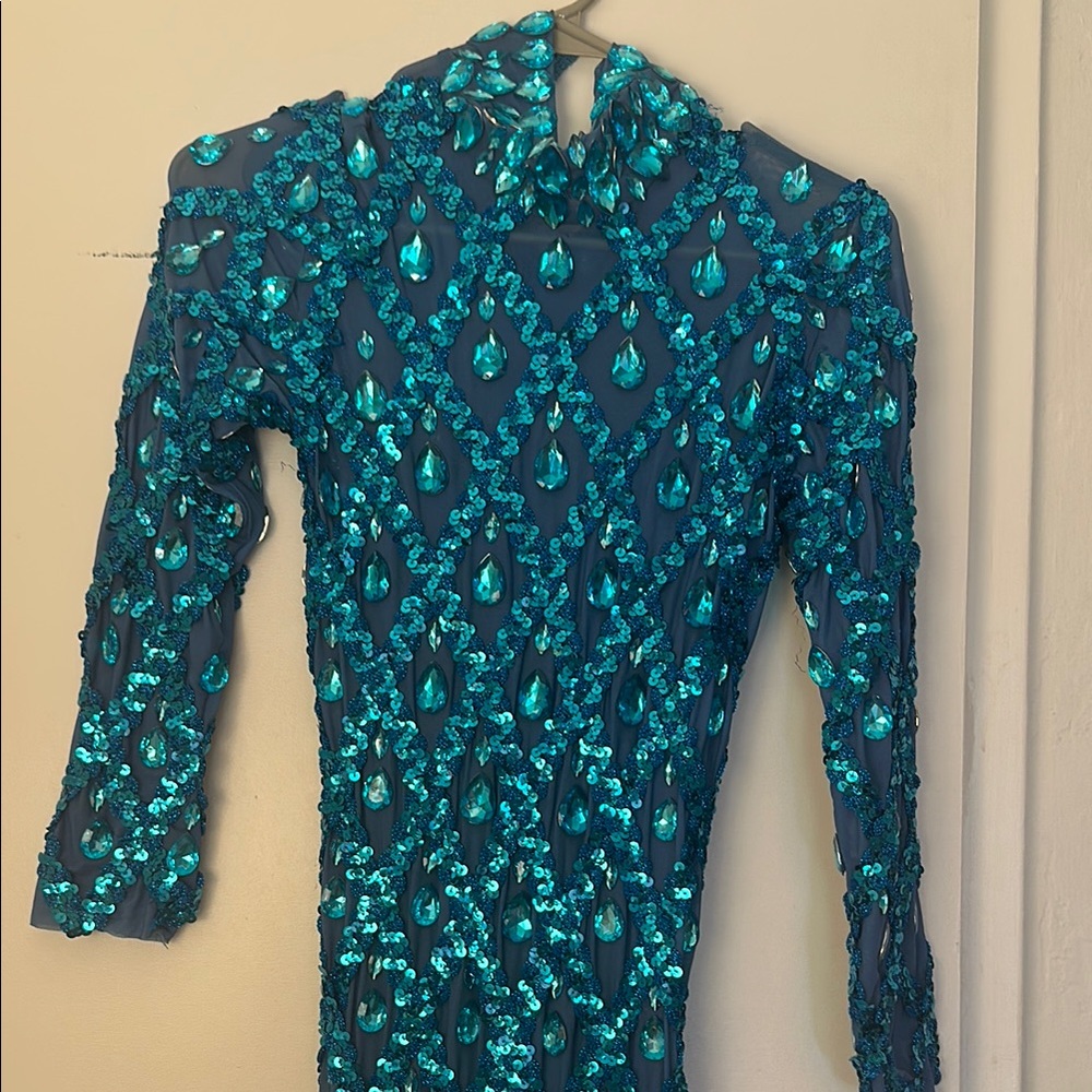 Sequin Teal Long Sleeve Dress
